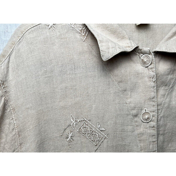 Nu Constructed Women's Vintage 100% Linen Button Down Shirt Tan Size XL - Picture 6 of 13
